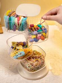 1 pieza Caja de almacenamiento rotativa transparente para borlas de maquillaje, organizador de esponjas de maquillaje de plástico para escritorio - transparente - Ver 3