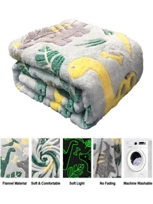 1pc Lovely Glow-In-The-Dark Flannel Blanket, Popular Autumn/Winter Item, Beautiful Dinosaur Pattern Personalized Blanket, Soft Plush Throw Glows In The Dark, Unique Dinosaur Gift