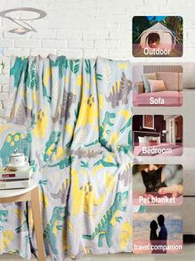 1pc Lovely Glow-In-The-Dark Flannel Blanket, Popular Autumn/Winter Item, Beautiful Dinosaur Pattern Personalized Blanket, Soft Plush Throw Glows In The Dark, Unique Dinosaur Gift