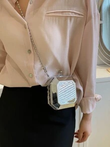 Mini Box Bag Metallic Kiss Lock - Silver - View 2