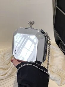 Mini Box Bag Metallic Kiss Lock - Silver - View 5