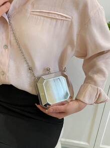 Mini Box Bag Metallic Kiss Lock - Silver - View 6