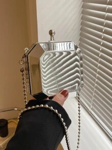 Mini Box Bag Metallic Kiss Lock - Silver - View 7