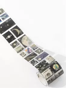 1roll Moon Pattern Stamp Design Masking Tape, Vintage Multi-Purpose Washi Tape For DIY Craft, Hand Account Decoration Back To School