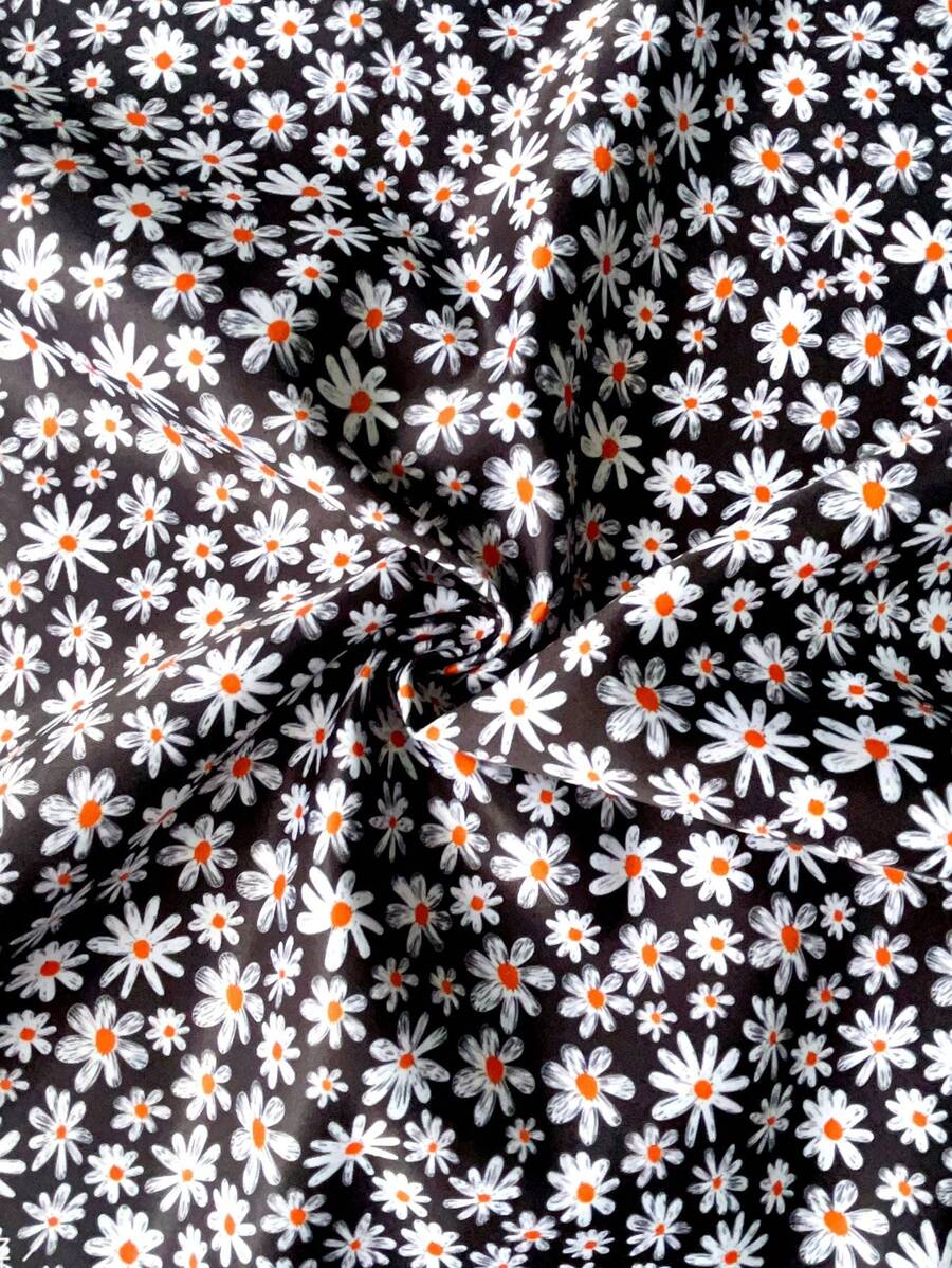 1入組雛菊印花面料多功能DIY滌綸布用於DIY縫紉 - 黑色 - 查看 1