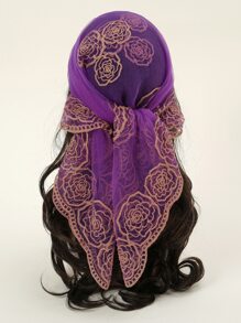 1 Miếng Của phụ nữ Đúng mốt Thêu Khăn rằn Khăn quàng cổ - Màu tím - Xem 2