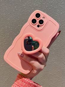 Heart Decor Phone Case With Stand-Out Holder - Pink - View 2