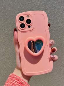 Heart Decor Phone Case With Stand-Out Holder - Pink - View 3