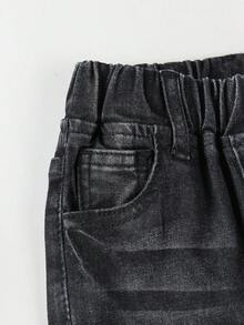 嬰兒水洗卷邊牛仔短褲 - 黑色 - 查看 3