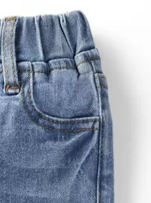 SHEIN 嬰兒男寶寶洗水卷邊牛仔短褲 - 中等水洗藍 - 查看 4