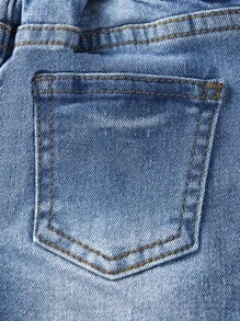 SHEIN 嬰兒男寶寶洗水卷邊牛仔短褲 - 中等水洗藍 - 查看 5