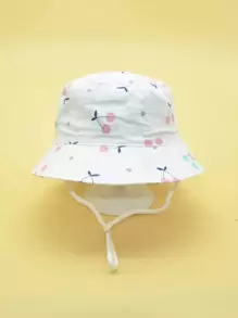 1 件儿童可调节樱桃印花卡通户外防晒休闲渔夫帽 - 白色 - 查看 4