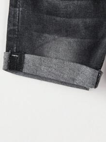 嬰兒水洗卷邊牛仔短褲 - 黑色 - 查看 7