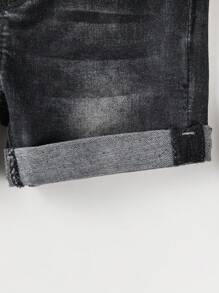 嬰兒水洗卷邊牛仔短褲 - 黑色 - 查看 8