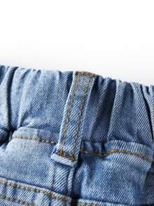 SHEIN 嬰兒男寶寶洗水卷邊牛仔短褲 - 中等水洗藍 - 查看 6