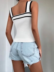 EURMUSE Contrast Binding Knit Top - White - View 2