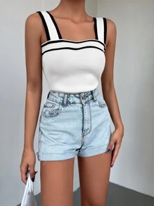 EURMUSE Contrast Binding Knit Top - White - View 3