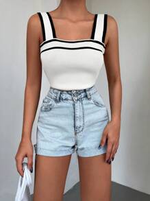 EURMUSE Contrast Binding Knit Top - White - View 4