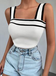 EURMUSE Contrast Binding Knit Top - White - View 5