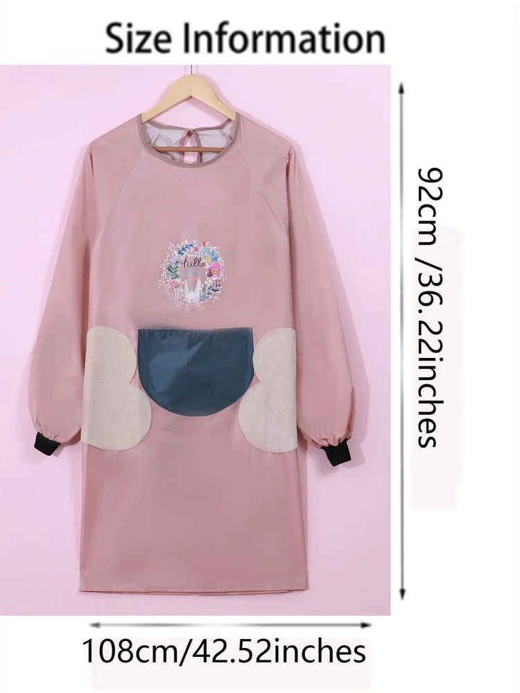 Bộ 1 Tạp Dề In Hoa Và Thỏ, Tạp Dề Vệ Sinh Nhà Bếp Màu Hồng - Hồng - Xem 4