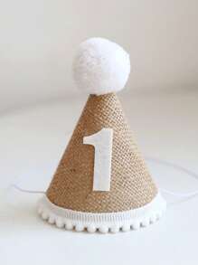 1pc First Birthday Hat Birthday Party Costumes Cute Linen Ball Hat - Khaki - View 2