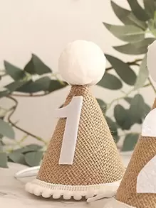 1pc First Birthday Hat Birthday Party Costumes Cute Linen Ball Hat - Khaki - View 5