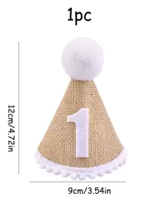 1pc First Birthday Hat Birthday Party Costumes Cute Linen Ball Hat - Khaki - View 6