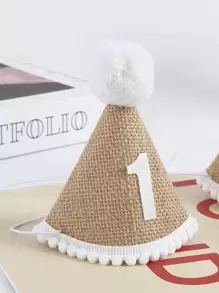 1pc First Birthday Hat Birthday Party Costumes Cute Linen Ball Hat - Khaki - View 7