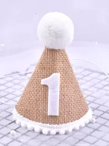 1pc First Birthday Hat Birthday Party Costumes Cute Linen Ball Hat - Khaki - View 10