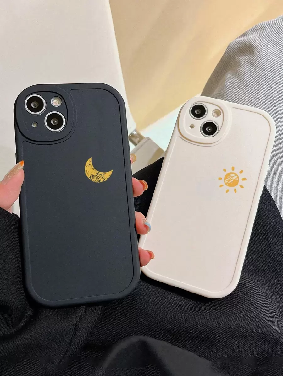 日月图案手机壳一对，兼容 16/16 Pro Max/16 Pro/16 Plus、Galaxy手机，硅胶材质，国际版，非国内版 - 彩色 - 查看 1