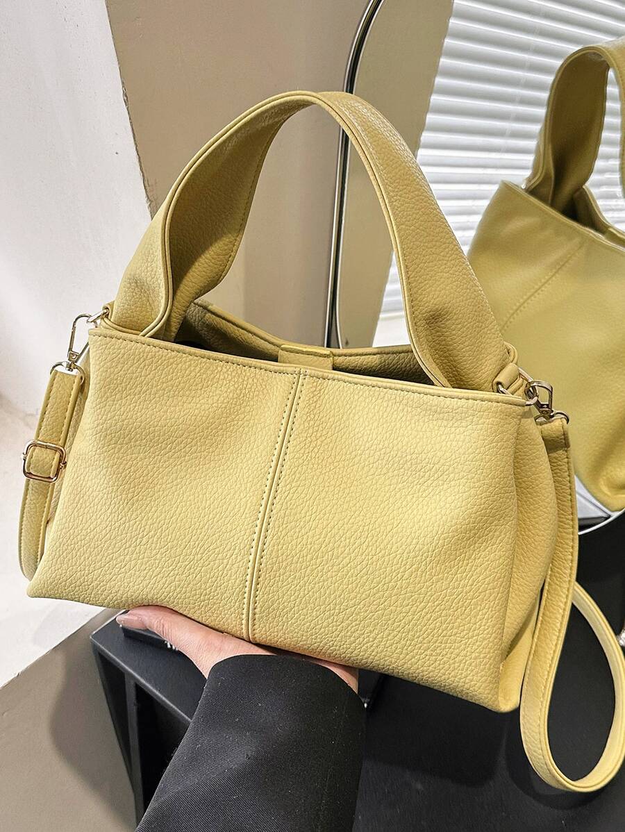 黃色方包荔枝紋壓花PU - 黃色 - 查看 1