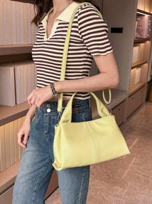 黃色方包荔枝紋壓花PU - 黃色 - 查看 6