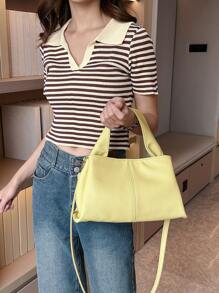 黃色方包荔枝紋壓花PU - 黃色 - 查看 7