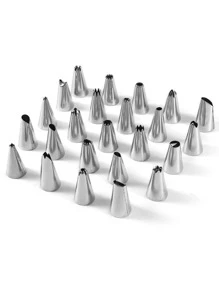 24pcs/set Stainless Steel Piping Nozzle, Silver Piping Tip, For Baking - Silver - View 3