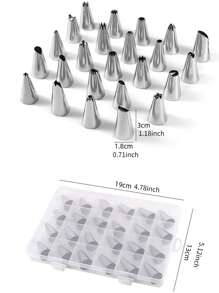 24pcs/set Stainless Steel Piping Nozzle, Silver Piping Tip, For Baking - Silver - View 5