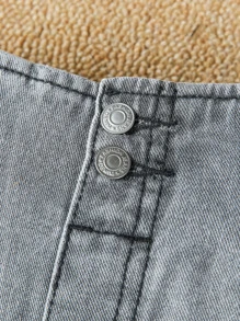 年輕女孩紙袋腰牛仔褲 - 灰色 - 查看 3