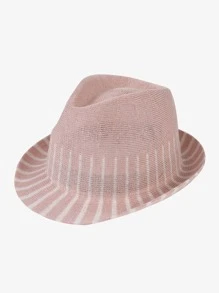 1pc Women Striped Print Fashionable Fedora Hat, For Decoration - Pink - View 3