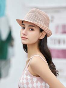 1pc Women Striped Print Fashionable Fedora Hat, For Decoration - Pink - View 4