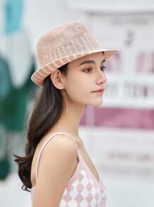 1pc Women Striped Print Fashionable Fedora Hat, For Decoration - Pink - View 5