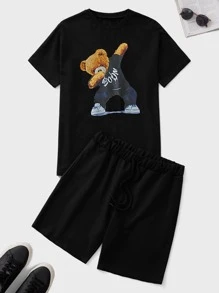RueChic Homme Imprimé Ours T-shirt & À Cordon Short