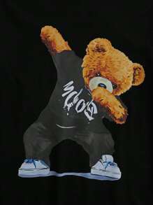 RueChic Homme Imprimé Ours T-shirt & À Cordon Short