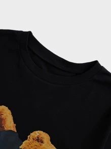 RueChic Homme Imprimé Ours T-shirt & À Cordon Short