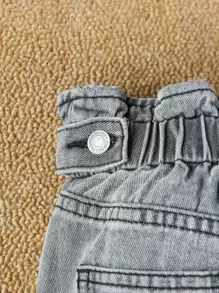 年輕女孩紙袋腰牛仔褲 - 灰色 - 查看 5