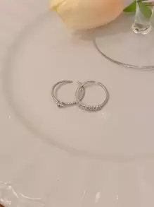 2 cái/bộ Nhẫn trang trí hình bướm đính đá Cubic Zirconia - Màu Bạc Cổ - Xem 2