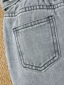 年輕女孩紙袋腰牛仔褲 - 灰色 - 查看 6