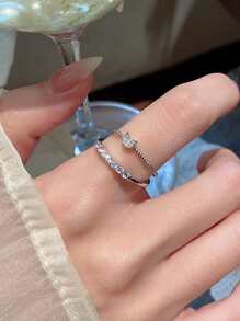 2 cái/bộ Nhẫn trang trí hình bướm đính đá Cubic Zirconia - Màu Bạc Cổ - Xem 5