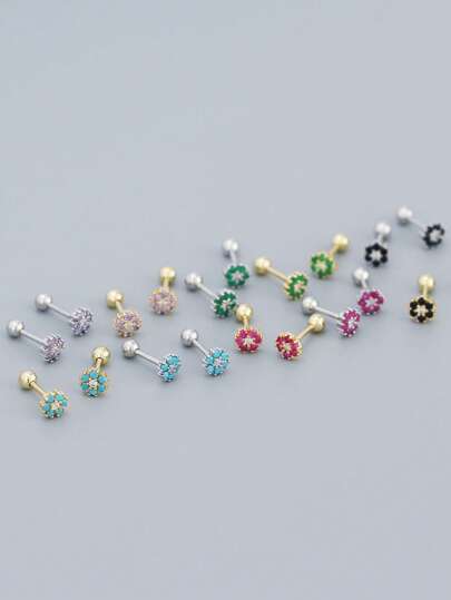 أقراط مزينة بالزركون والزهور، فضة للعطلات