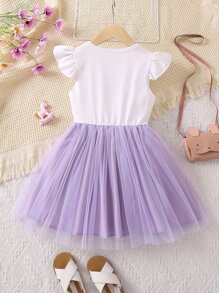 小女童獨角獸印花網紗拼接洋裝 - 彩色 - 查看 2