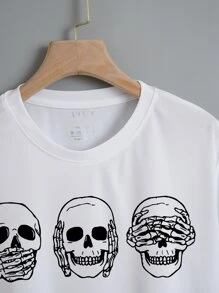 INAWLY Skull Print Crop Tee Graphic Tees Women Tops - White - View 3