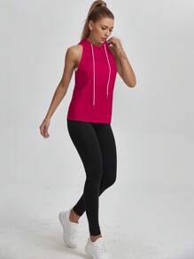 Easithlete Cut Out Backless Drawstring Hooded Sports Tank Top - Hot Pink - View 3